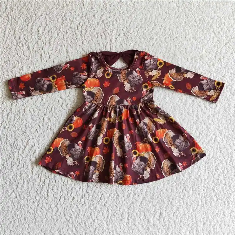 Vestido de calabaza de pavo para niñas pequeñas, falda de manga larga, ropa de Boutique, Día de Acción de Gracias, nueva moda, venta al por mayor