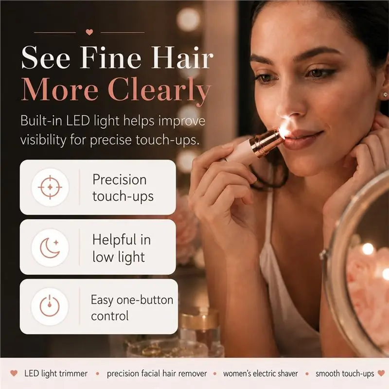 [NEW!N92R】 Rechargeable Electric Epilator For Women, 2-In-1 Painless Facial Hair Remover Built-In LED Light For Sensitive Skin
