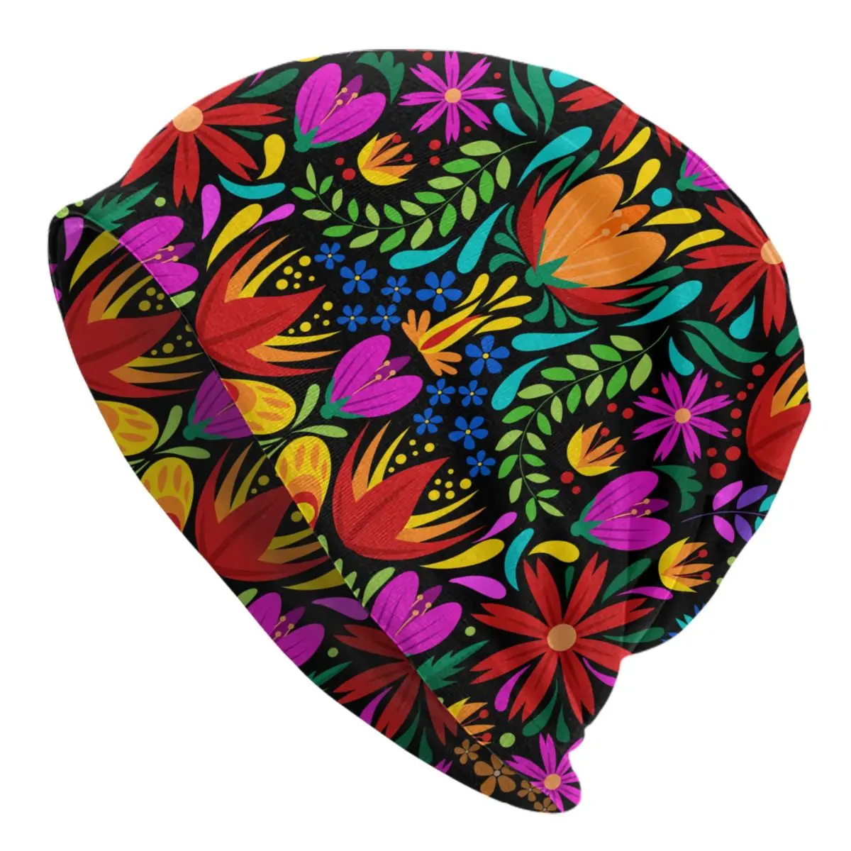 Custom Colourful Floral Mexican Flowers Skullies Beanies Caps Women Unisex Hip Hop Winter Warm Knitted Hat Adult Bonnet Hats