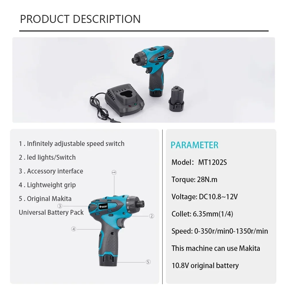 Electric Goddess 12V Electric Screwdriver Drill Impact Driver Adjust Torque Drill With 2000mAh With Battery Power Tools