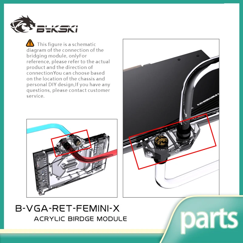 

Bykski B-VGA-RET-FEMINI-X Акриловая клемма/мостовой адаптер для замены водяного блока графического процессора Резьба G1/4 дюйма
