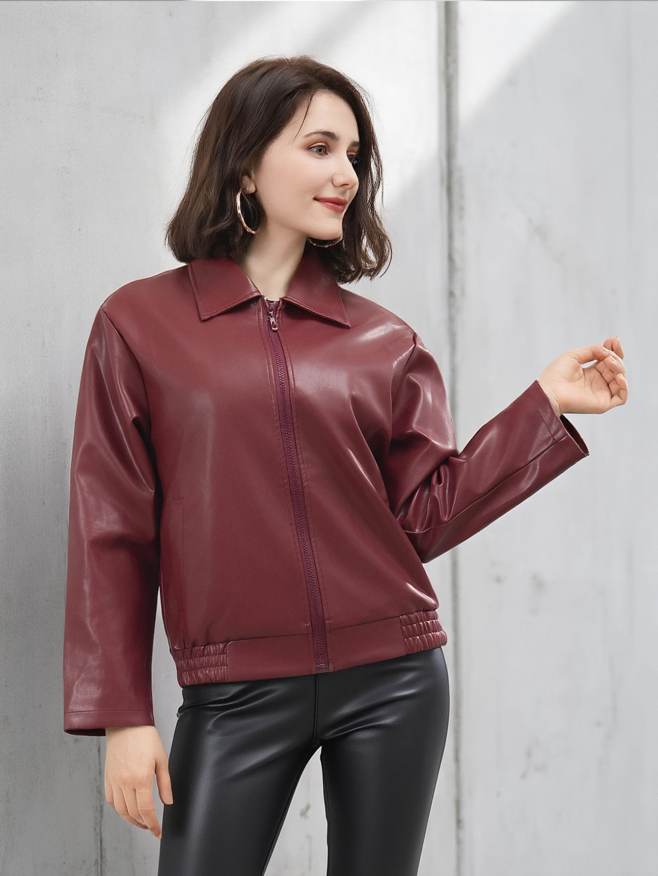 Veste de motard en simili cuir pour femmes, manteau zippé, printemps-automne