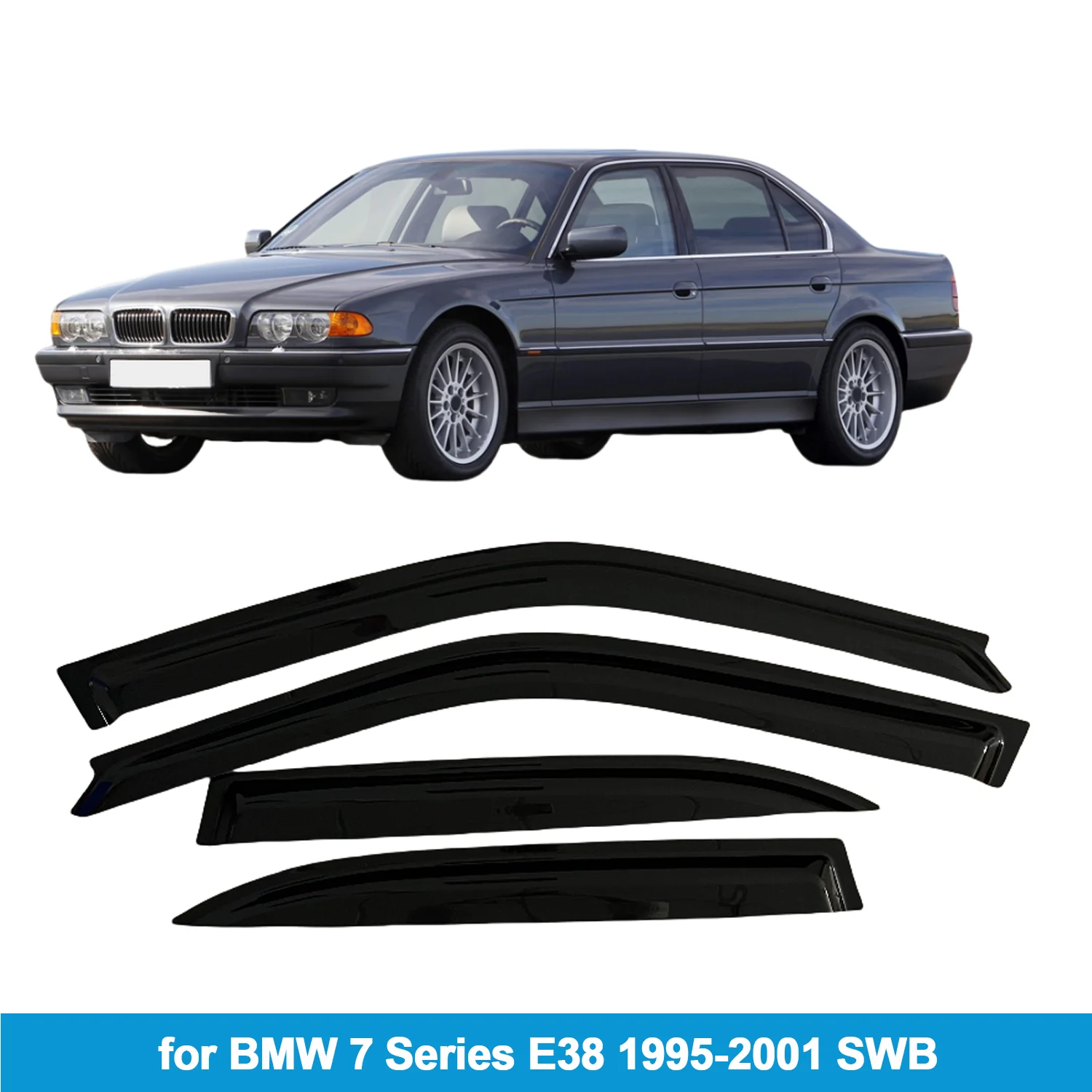 

Window Visor for BMW 7 Series E38 1995-2001 SWB Rain Guard Side Vent Deflector Weathershield Outside-Mount Tape On