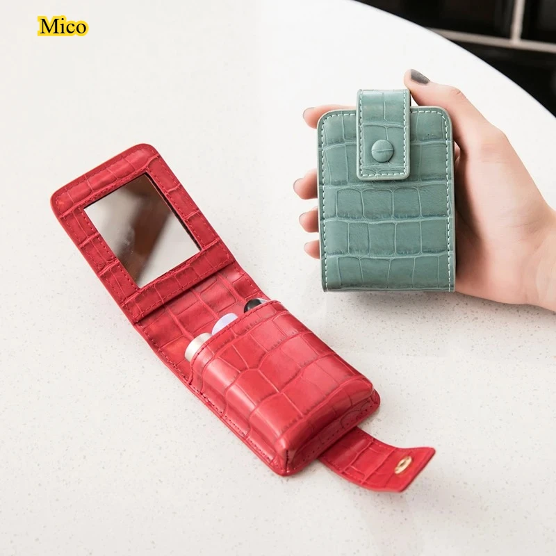 

Portable Mini Lipstick Storage Case with Mirror, Minimalist Small Cosmetic Organizer Bag Crocodile Pattern for Women