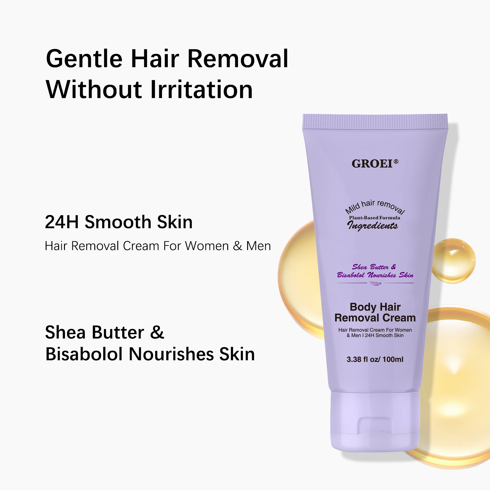 كريم إزالة شعر الجسم 100 مل - تركيبة نباتية لطيفة للنساء والرجال، بشرة ناعمة على مدار 24 ساعة مع زبدة الشيا والبيسابولول #5