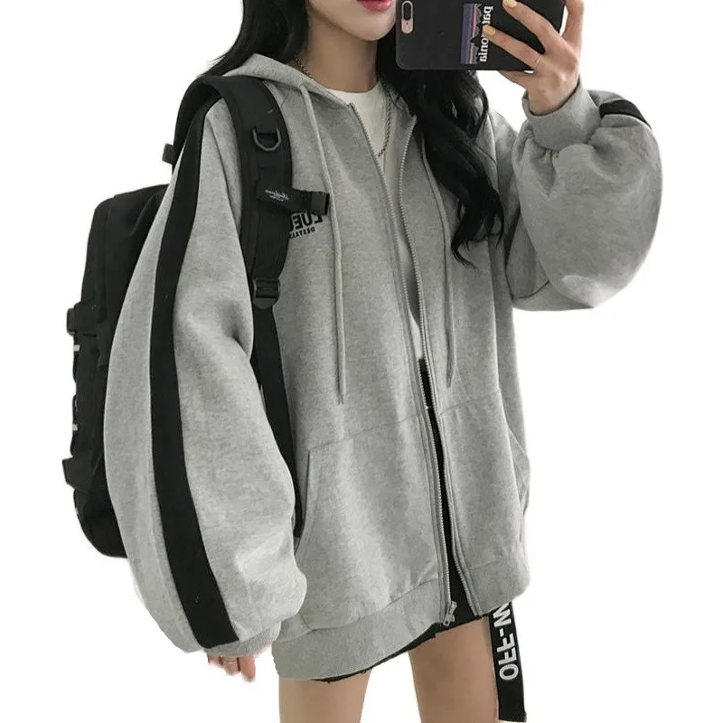 Women Casual Oversized Sweatshirt Female Streetwear Hooded Coats Pocket Loose Zip up Harajuku Hoodies Jacket Female Zipper Cloth
