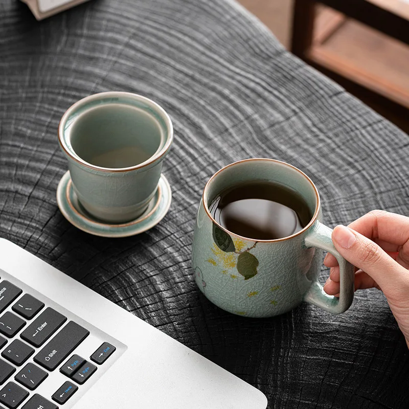 Borneol Hand-Painted Jade Hare Mug with Lid Office Tea Making Ceramic Cup