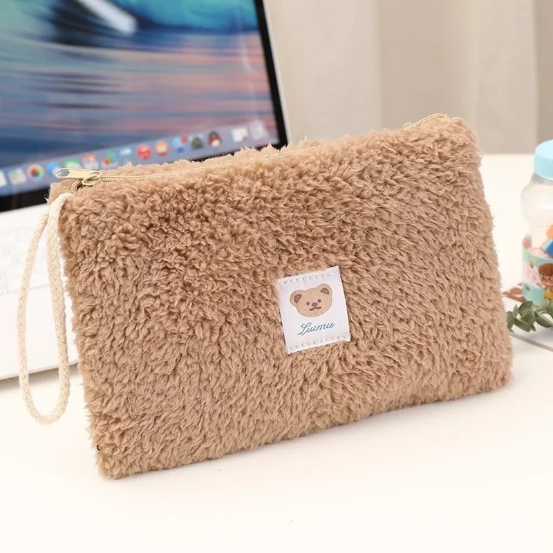 Cute Plush High-capacity Bear Icon Travel Cosmetic Lipstick Storage Bag Women Makeup Kits Handbags Wallet Pencil Case Pouch Bags