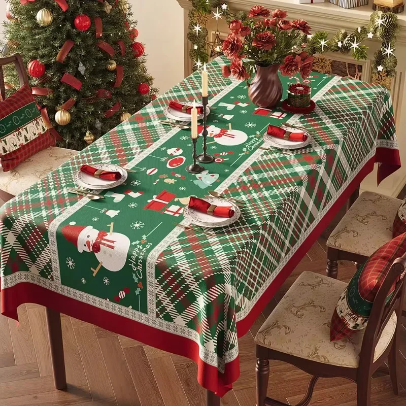 High-End Pvc Waterproof Tablecloth for Christmas Santa Claus Snowflake Printed Dustproof Table Mat Festival Aesthetic Home Decor