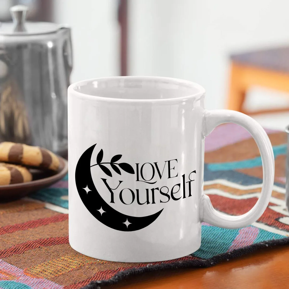1pc Love Yourself Moon Pattern Mug, Machine Washable, Suitable for Daily Use in Kitchens and Offices
