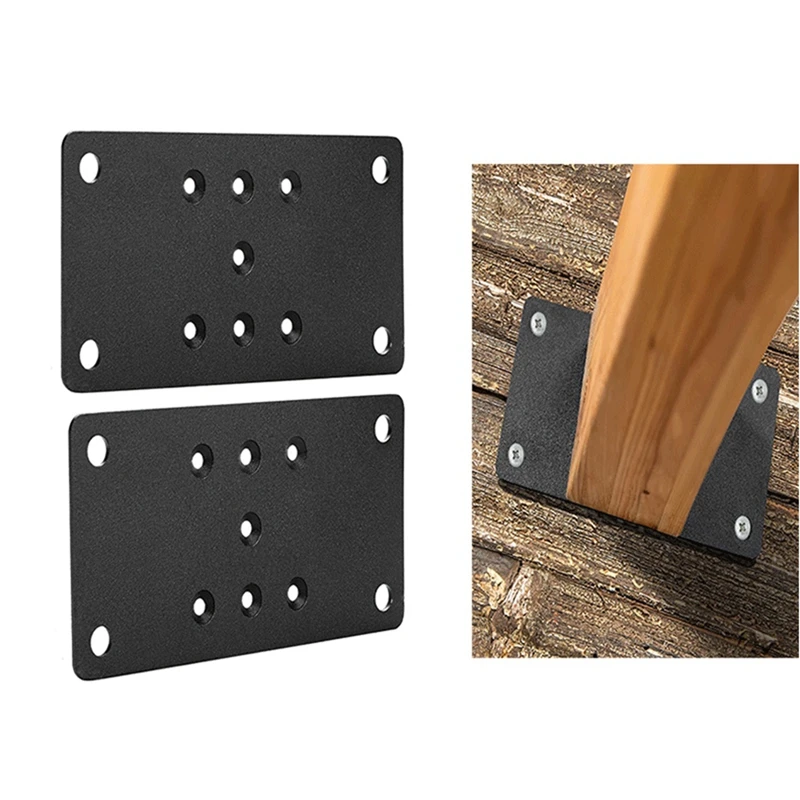 2 PCS Heavy Duty Patio Column Base Plate Fence Column Base Black Metal Anchor Plate Patio Column Base Connector