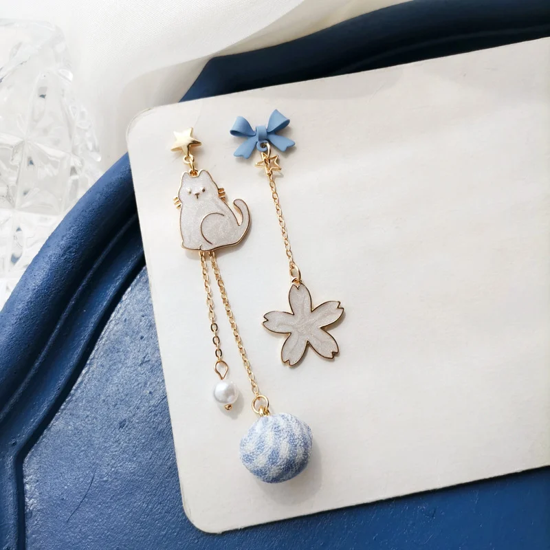 Nette Emaille Katze Ballon Stud Ohrringe für Frauen Koreanische Trendy Schöne Kaninchen Blume Asymmetrische Quaste Ohrring Partei Schmuck – Detail 5