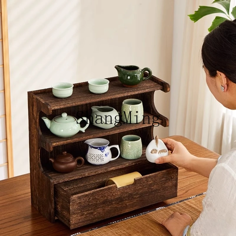 

SM Home New Solid Wood Chinese Teacup Rack Desktop Countertop Bogu Rack Small Shelf
