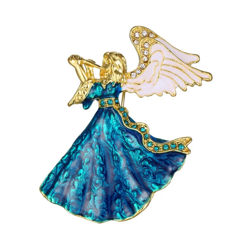 Music Angel Fairy Brooches Crystal Sterling Metal Brooch Pins For Women Girl Dress Clothing Jewelry Accessories For Best Gift