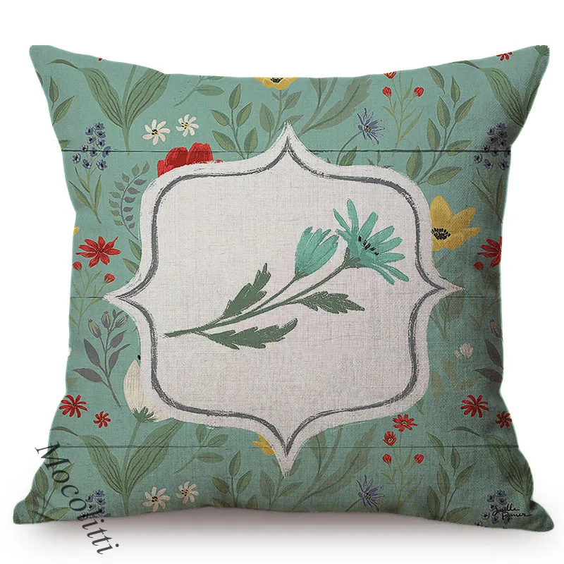 Green Summer Sofa Decoration Throw Pillow Case Colorful Flower Bouquet Oil Painting Square Pillowcase Chair Cushion Cover