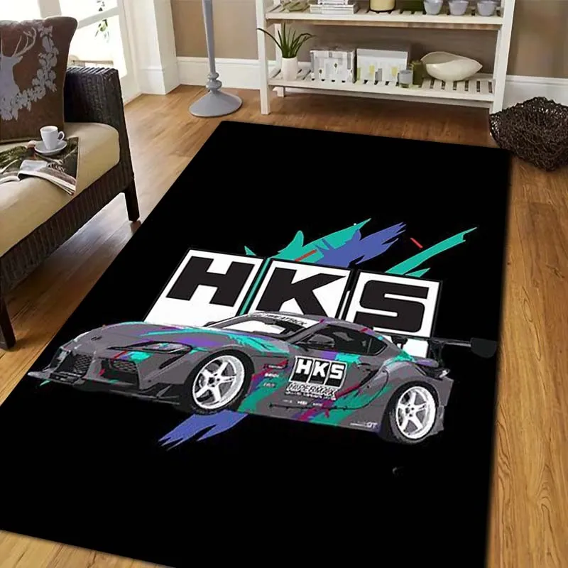 3D Racing H-HKS Print Area Rug Non Slip Floor Carpet Drift Sport Car Pattern Mat For Living Room Bedroom Garage Home Decor view 4
