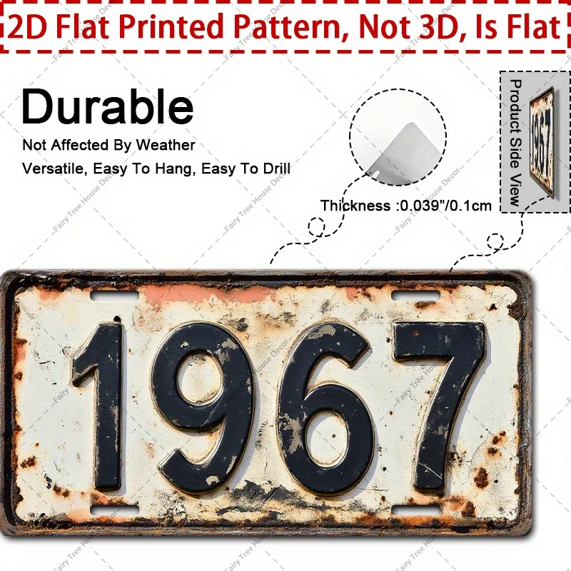 1967 Aluminum Metal Sign -  Rustic Wall Decor with Pre-Drilled Holes, Weather-Resistant Flat Print for Man Cave, Garage, DIY Pr