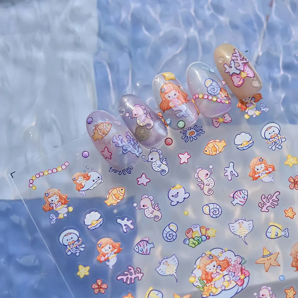 Conch Star Ocean Nail Stickers Starfish Shiny Glass Dolphin Jelly Ocean Nail Decals Nail Supplies Sea Jellyfish