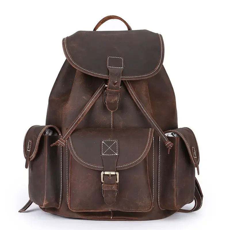 100% Genuine Leather Men Bag Vintage Crazy Horse Leather Backpacks Women Laptop Backpack Women School Backpack Men Free Shipping