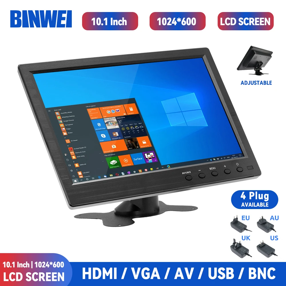 BINWEI 10.1인치 LCD HD 모니터 미니 TV 및 컴퓨터 스피커 HDMI VGA 디스플레이 컬러 스크린 차량 후방 카메라 홈 보안 시스템