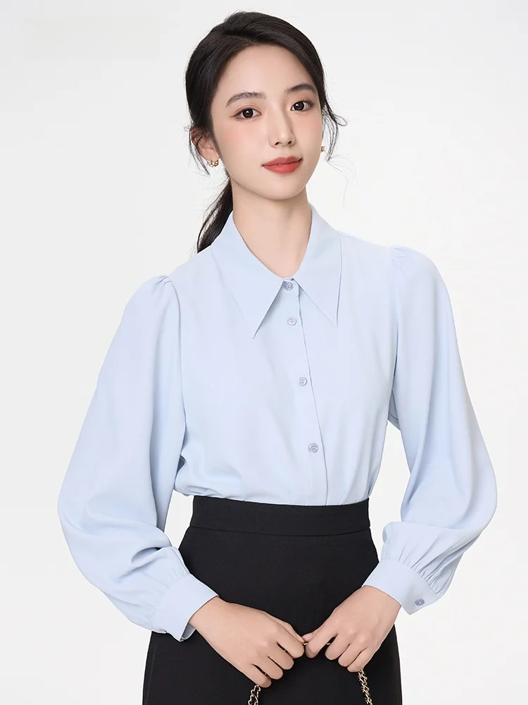 

Profional Long Sve Blue irt Women's Inner Wear Interview Top Office Formal Outfit Sinuoen Commute Sle Loose Fit