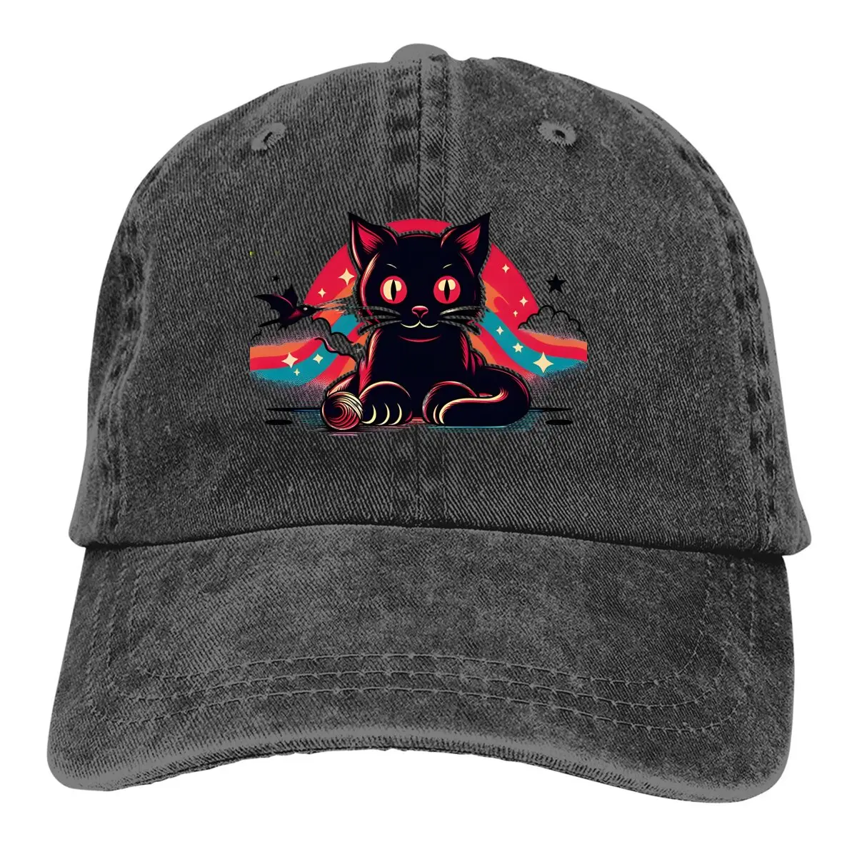 Summer Cap Sun Visor Red Eyes Hip Hop Caps Black Cat Cowboy Hat Peaked Hats