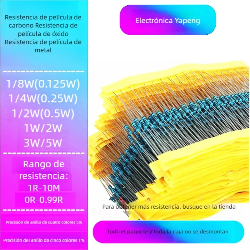 

100pcs 1/4W metal film resistor 1 ohm-4.7M accuracy 1% five-color ring resistor 0.25W 1R 1K 4.7R 4.7K 5.1R 5.1K 2R 3R 200R 300R