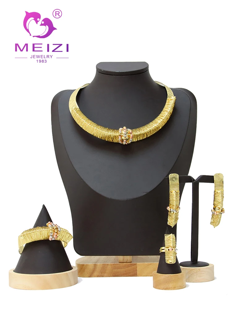 

MEIZI Jewelry High Quality African Simple Style Necklace Earring Bracelet Ring Set For Dubai Women Banquet Accessories