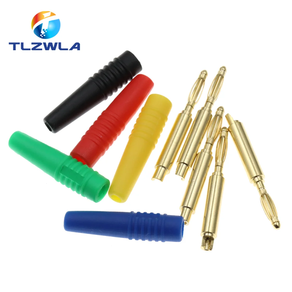 5PCS 2MM Gold Plated Banana Plug Electrical Connector Adaptor 5 Colors Black/Red/Yellow/Green/Blue