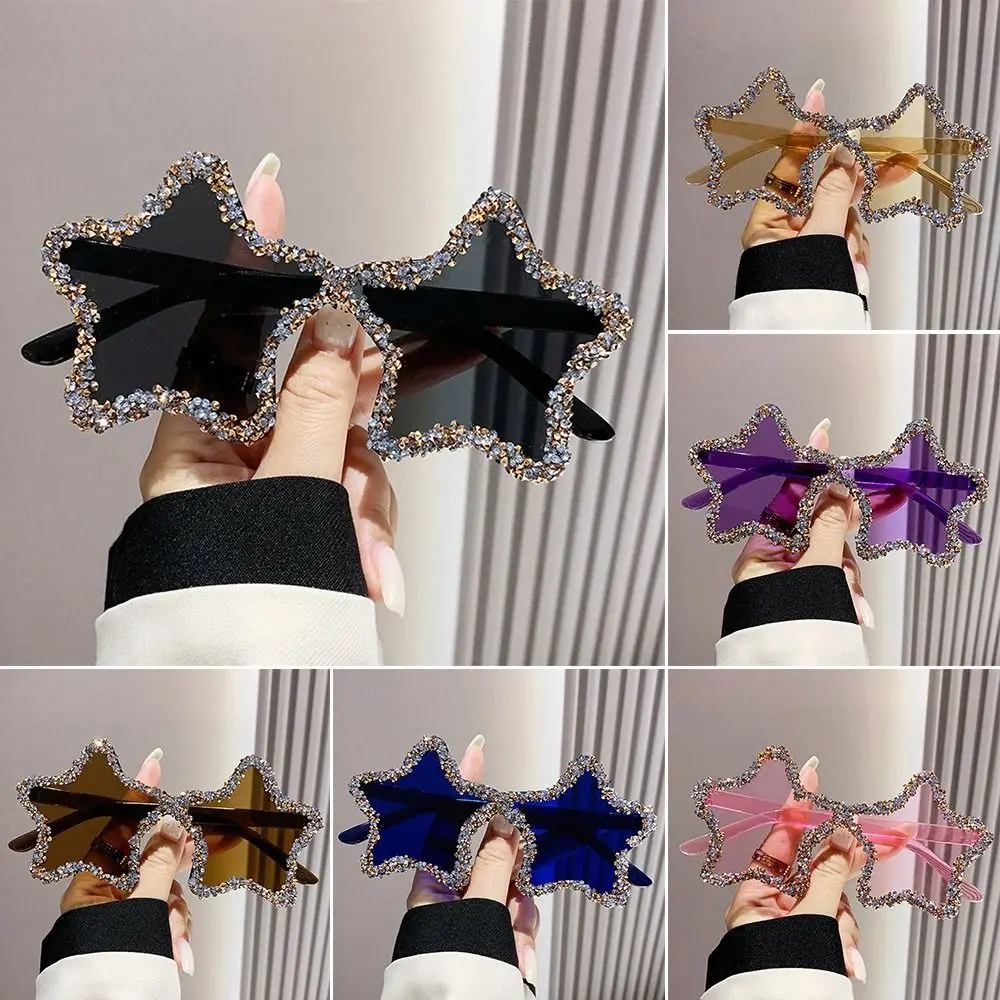 Retro Pentagon Star Shaped Sunglasses UV400 Protection Colorful Shades Rhinestone Pentagon Sun Glasses Dance/Party/Halloween