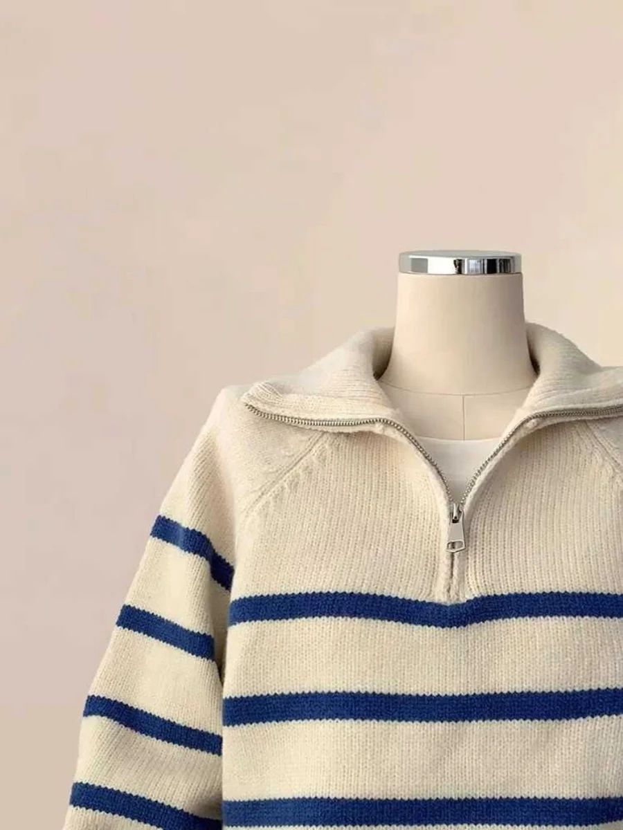 Modna, prążkowana bluza z aksamitnym misiem, zapinana na zamek, dzianinowa odzież damska, zimowa, miękka, przytulna, do noszenia pod spód, top bazowy z kołnierzykiem Henry.