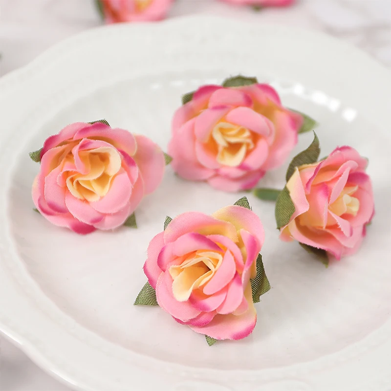 20PCs/Lot Mini Silk Rose Artificial Flowers Head 3.5cm Fake Flowers Wedding Home Decoration DIY Garlands Wreath Craft Accessorie