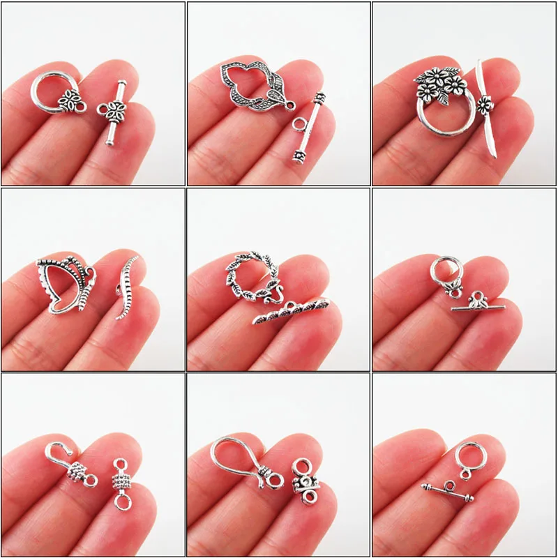 Fashion New Flower Animal Butterfly Leaf Teardrop Connectors Necklace Circle Toggle Clasps Tibetan Silver Plated