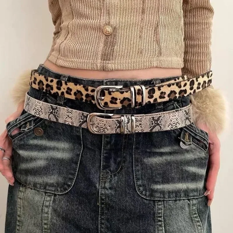 

Hot Selling Trend Hip Hop Skinny Belt Jeans Waistband Snakeskin Leopard Print Belt Waistband for Street Girls Daily Wear