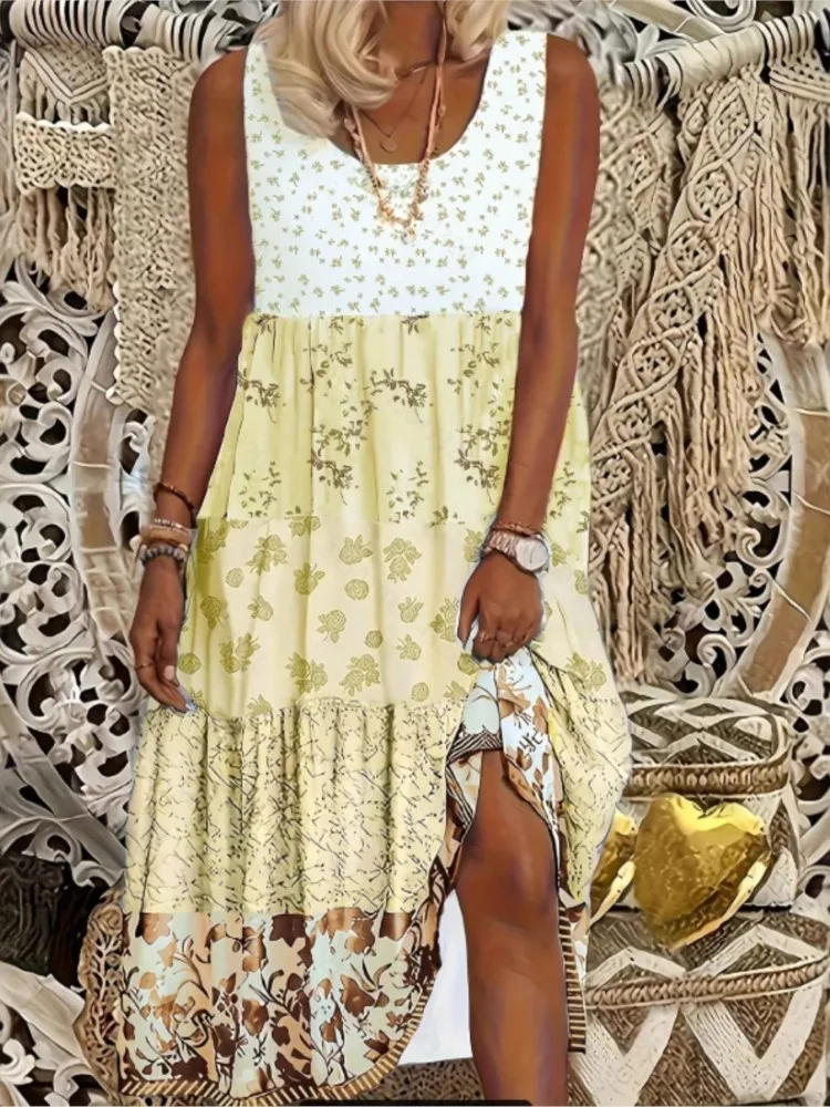 Casual print losse jurk dame mode mouwloze O-hals trui jurken voor vrouwen zomervakantie Boho strand dameskleding nieuw