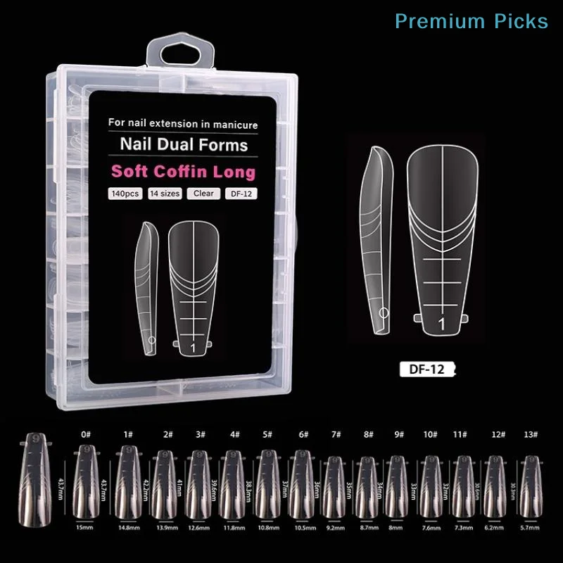 portableSalon Professional 140Pcs Coffin False Nail Template Dual Fake Tips Kit