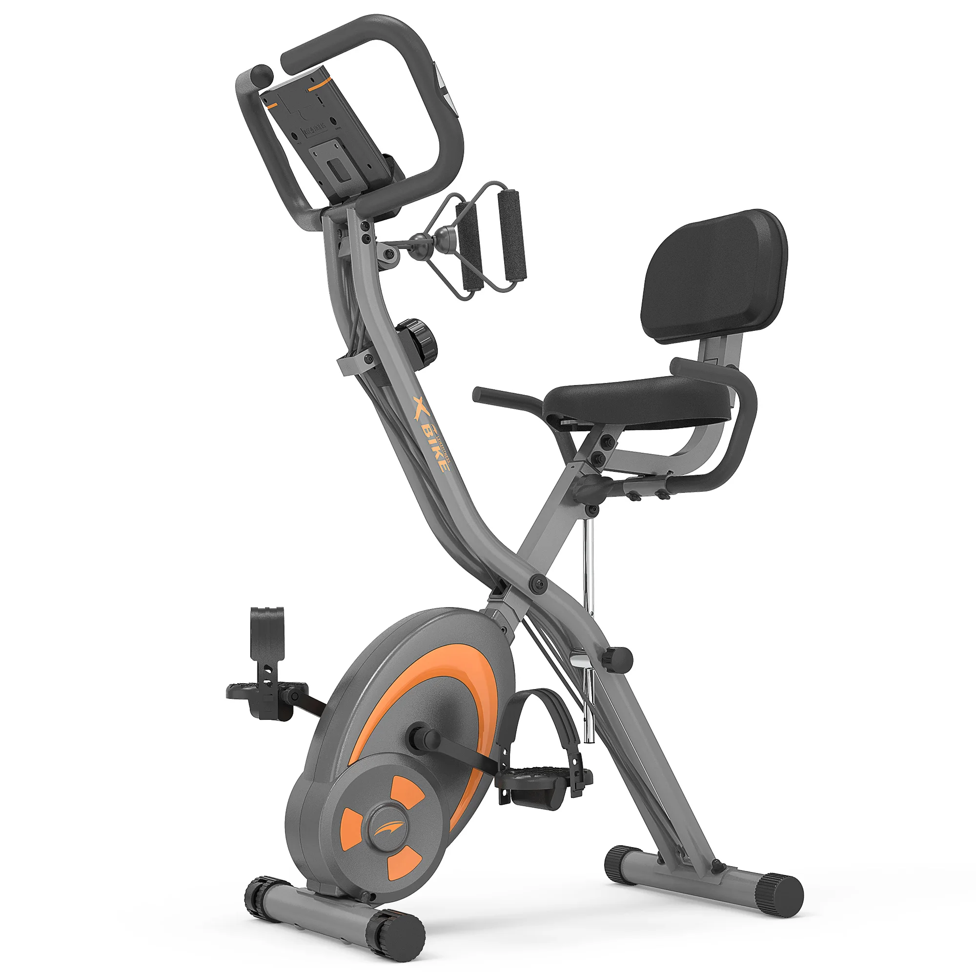 Leikefitness-bicicleta estática plegable, bici de ejercicio reclinable con bandas de resistencia para el brazo, Sensor de pulso, Monitor LCD, fácil de montar