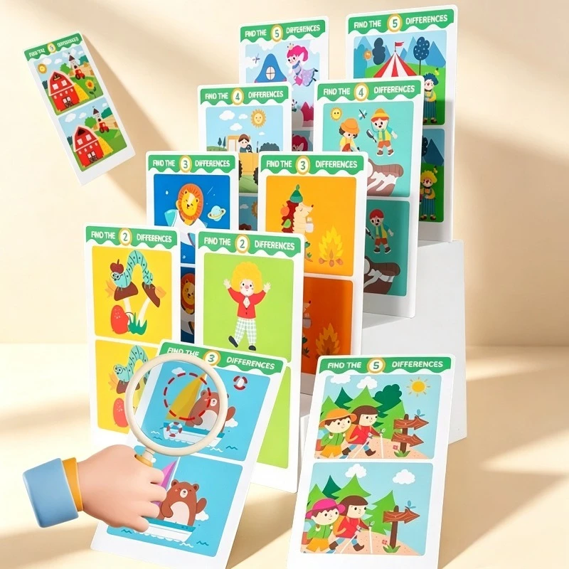 Spot the Difference Cards, Kids Focus Early Educational Toy, Kindergarten Find Difference Board Game