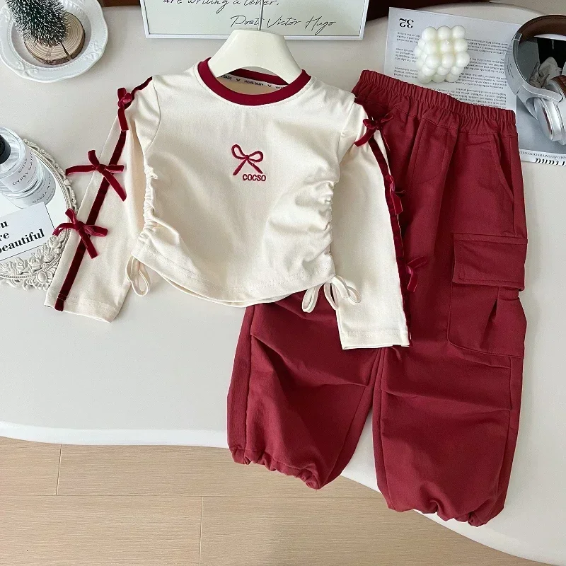 

Girls' Trouser Suit Autumn New Girls' Long-sleeved Fashionable Top + Korean Casual Trousers with Two Piece Set Girls Clothes