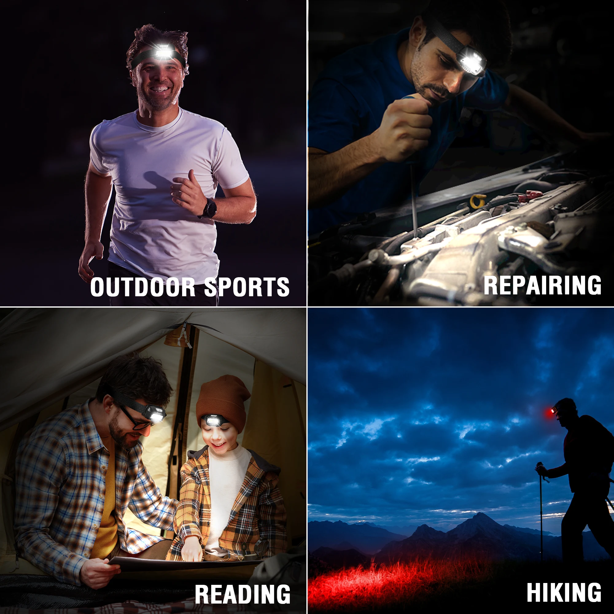 EverBrite Rechargeable Headlamp LED Bright Motion Sensor Head Lamp Flashlight with 6 Modes Adjustable Headlight for Adults Kids