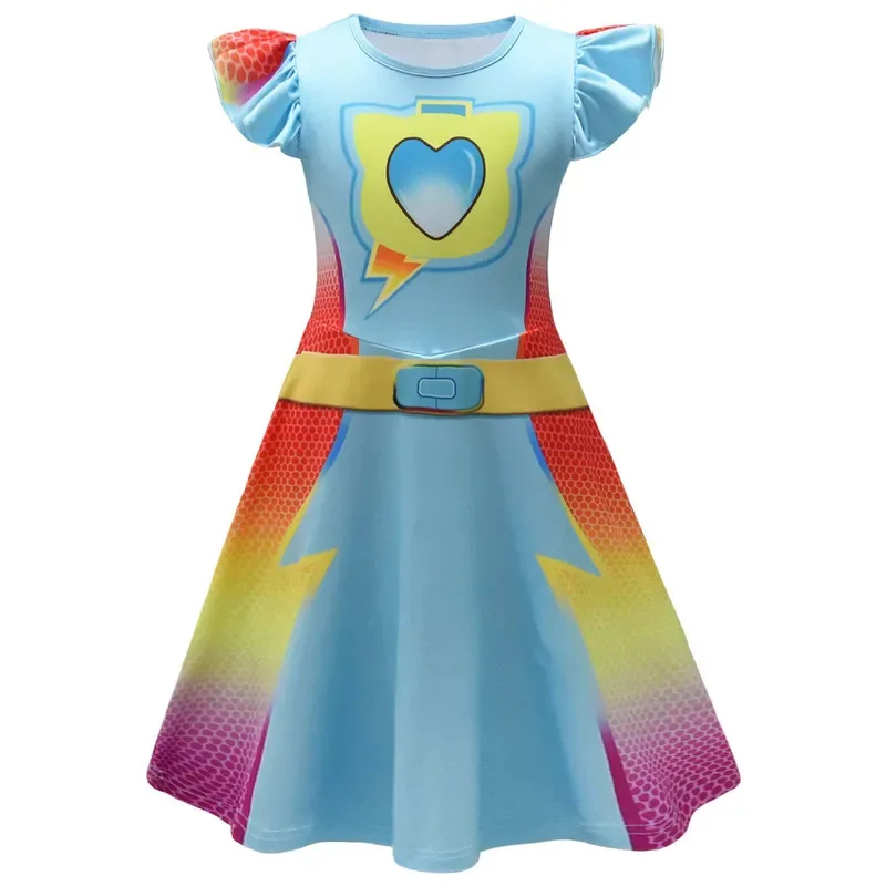 Qq28LQChildren's SuperKitties Trajes Cosplay Super Gatos Vestidos para Meninas Disfarce Festa Vestido de Princesa + Bolsa Eyepatch Carniva