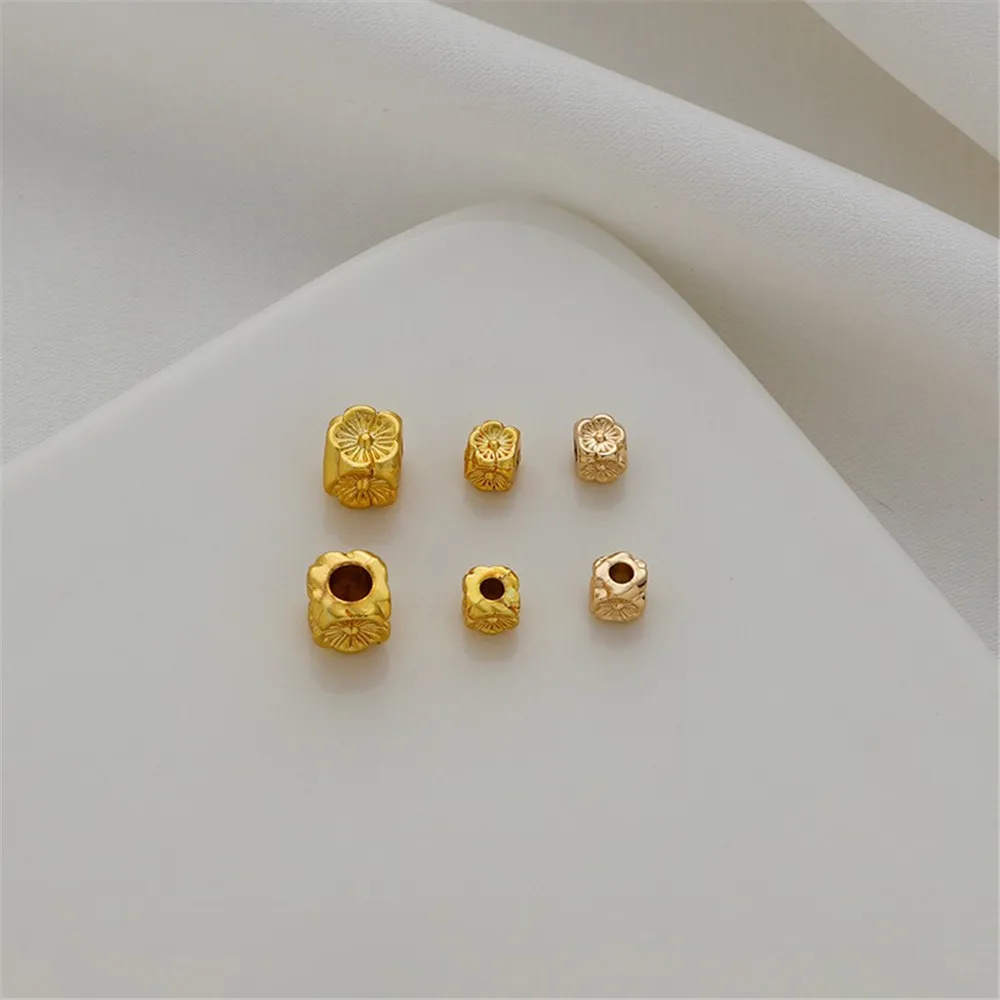 14K Gold Package Color Square 4mm Multi Sided Flower Bead, DIY Bracelet, Necklace, Handmade Jewelry, Loose, Accessories