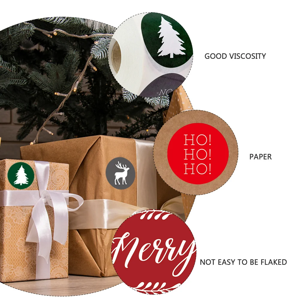 

1 Roll Christmas Holiday Sealing Sticker Round Adhesive Labels for Gift Bag Scrapbook Baking Wrapping Sealing Sticker