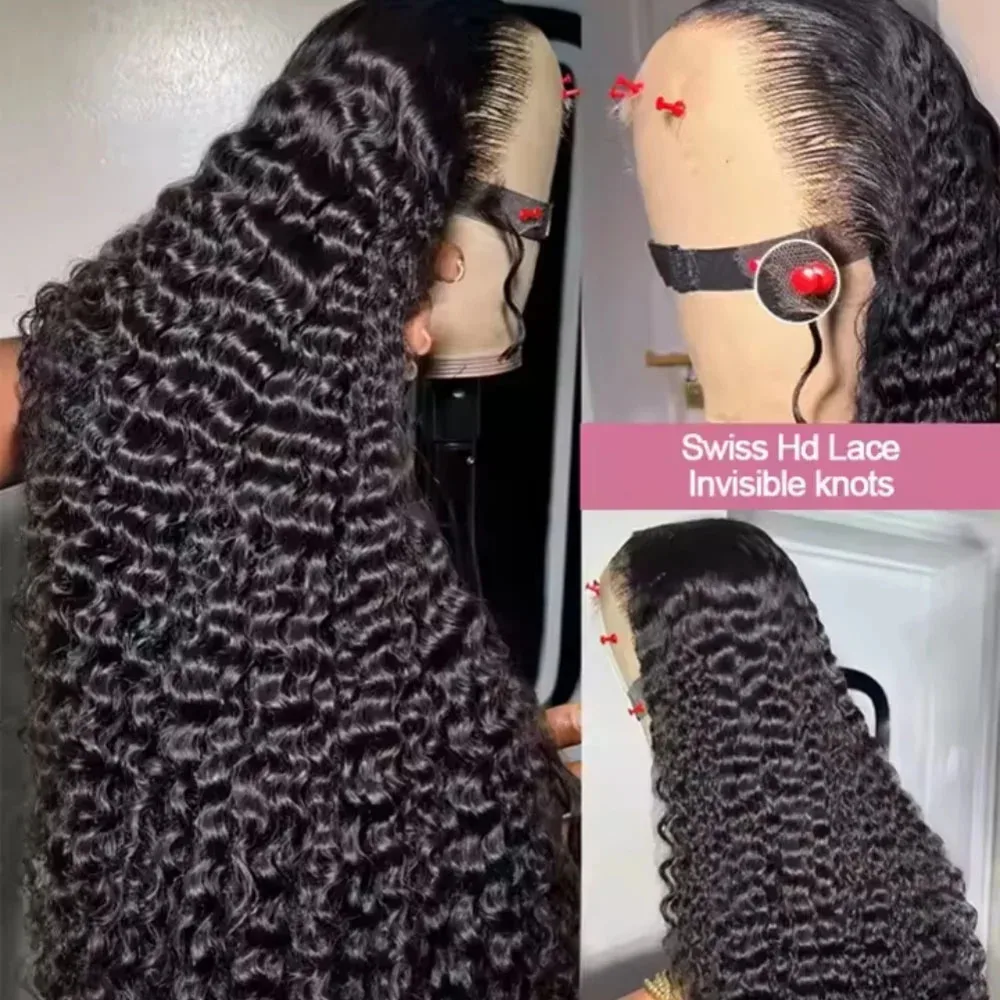 38 40 Inch 13x6 HD Deep Wave Lace Front Wig 200% Density Deep Wave Human Hair Wig Brazilian Virgin Curly Human Hair Wig For Women 13x4 Glueless Lace Frontal Wigs With Baby Hair Pre Plucked Hairline Natural Color