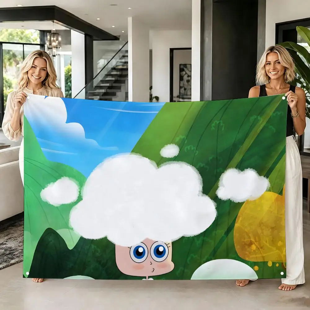 Kids Cartoon P-Pipa and Snail Flags Tapestry Creative Pattern Photo Living Room Wall Art Party Outdoor Decor