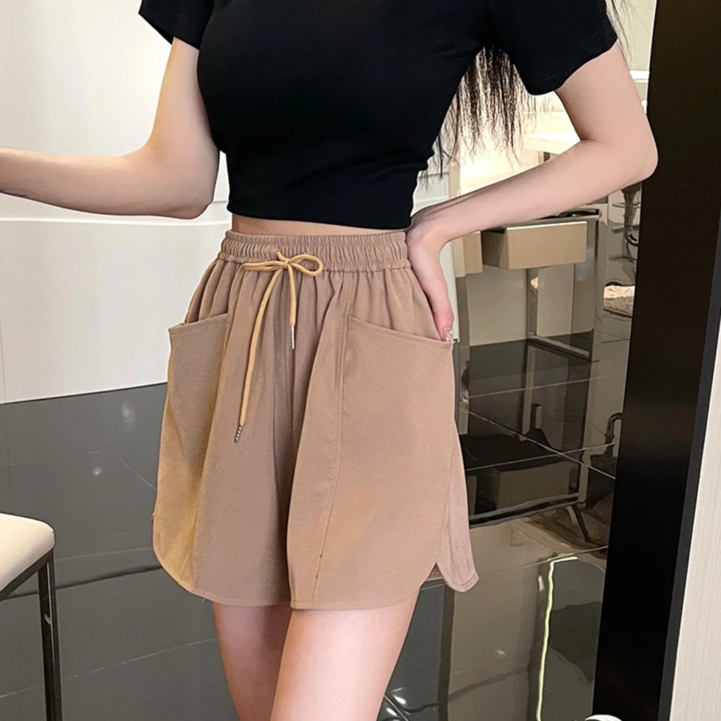 High Waist Sports Shorts Women's Summer Thin New Large Size Fat MM Slim Small Height Outdoor Wear Wide Leg Pants