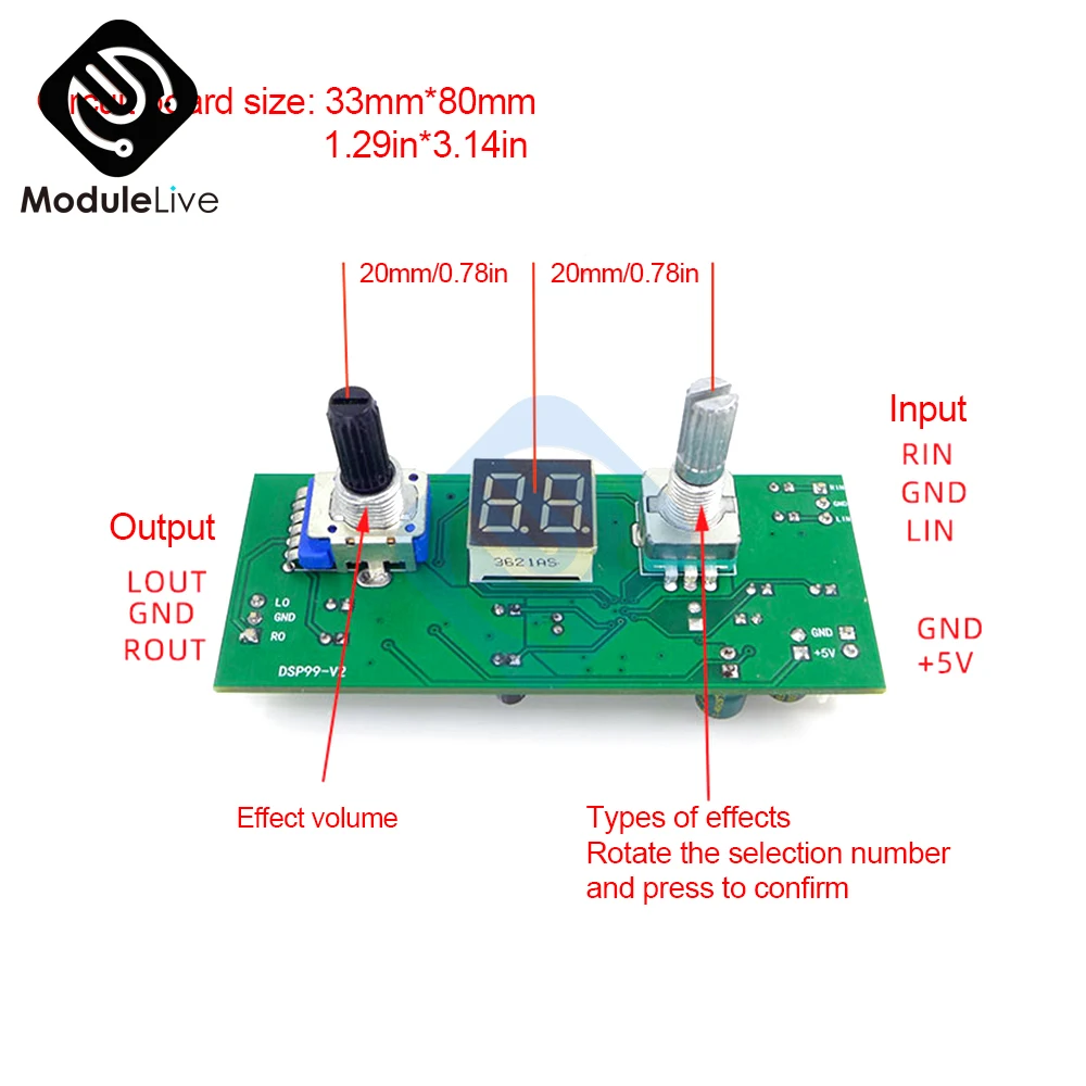 High Quality DSP Digital Reverberation Karaoke Reverb Board KTV Mixer Effector Anti-Whistling Module Multi-Sound Effects