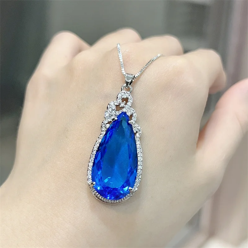 Shiny Crystal Water Drop Pendant Necklace For Lady Wedding Accessories Trendy Silver 925 Necklace Women Jewelry Full Stones