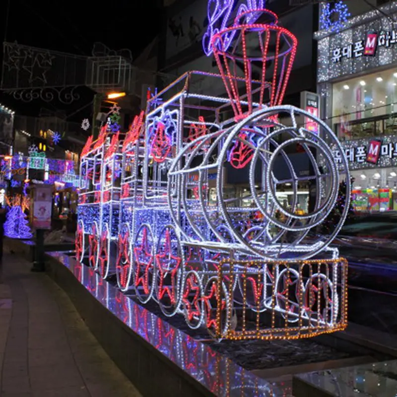 Personalizzato. Esposizione illuminata dell'iarda leggera della corda del treno illuminata all'aperto per la decorazione del prato di festa