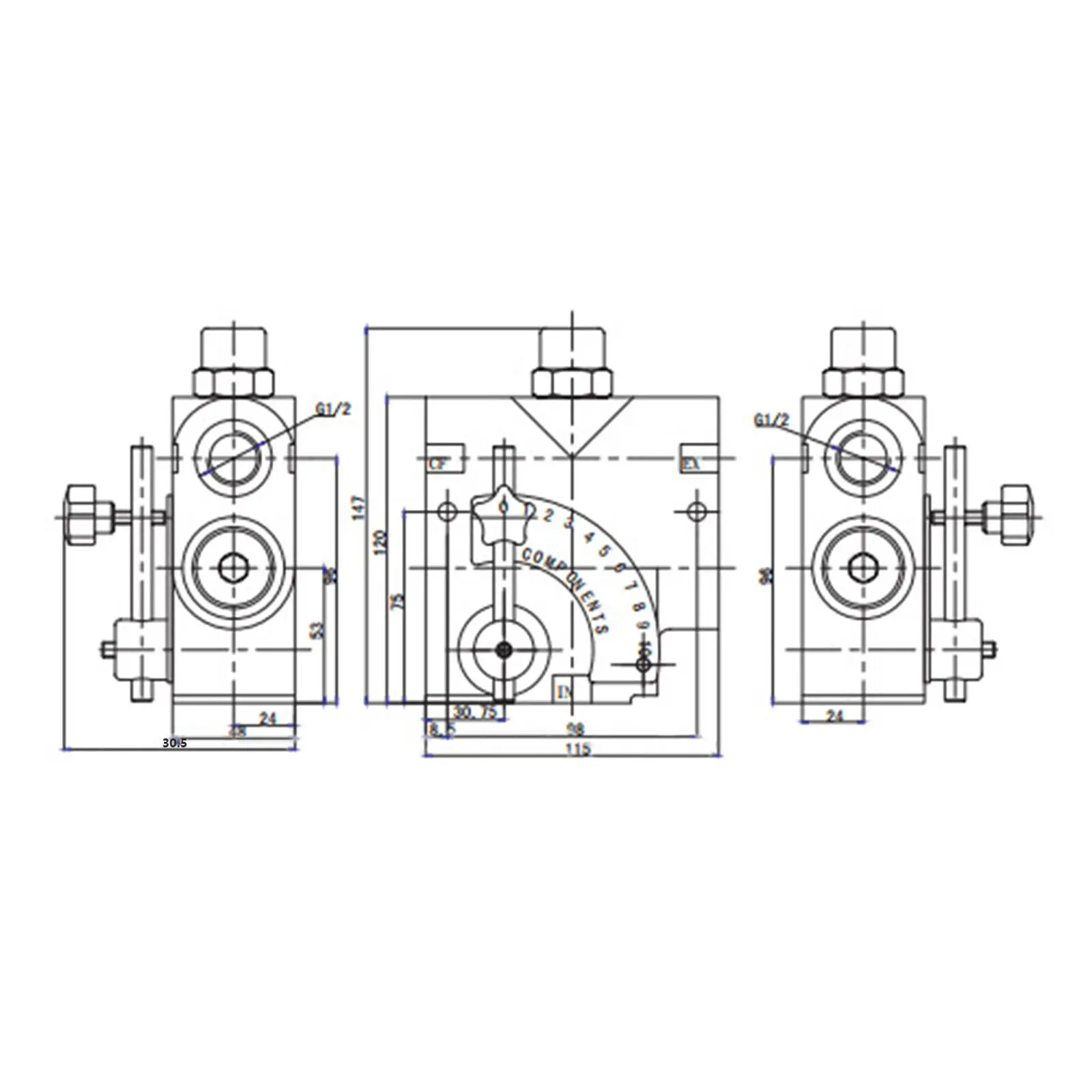 Flow Rate 30.38Gal/min Hydraulic Adjustable Variable Flow Control Valve 0-30 GPM 3/4'' NPT 3000PSI
